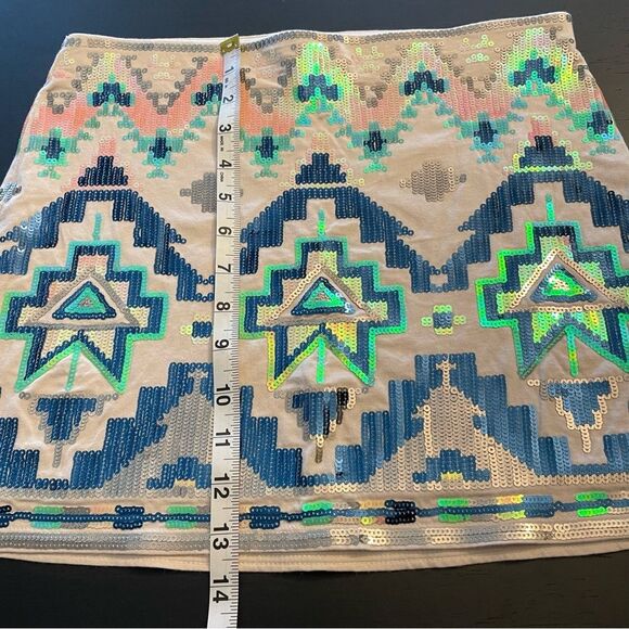 Express Aztec Western Sequin Peach Multicolor Lined Mini Skirt Women’s Size XS - Picture 6 of 6